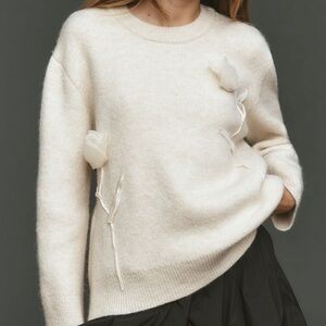 NWT Anthropologie 3D Floral Crewneck Sweater in Cream